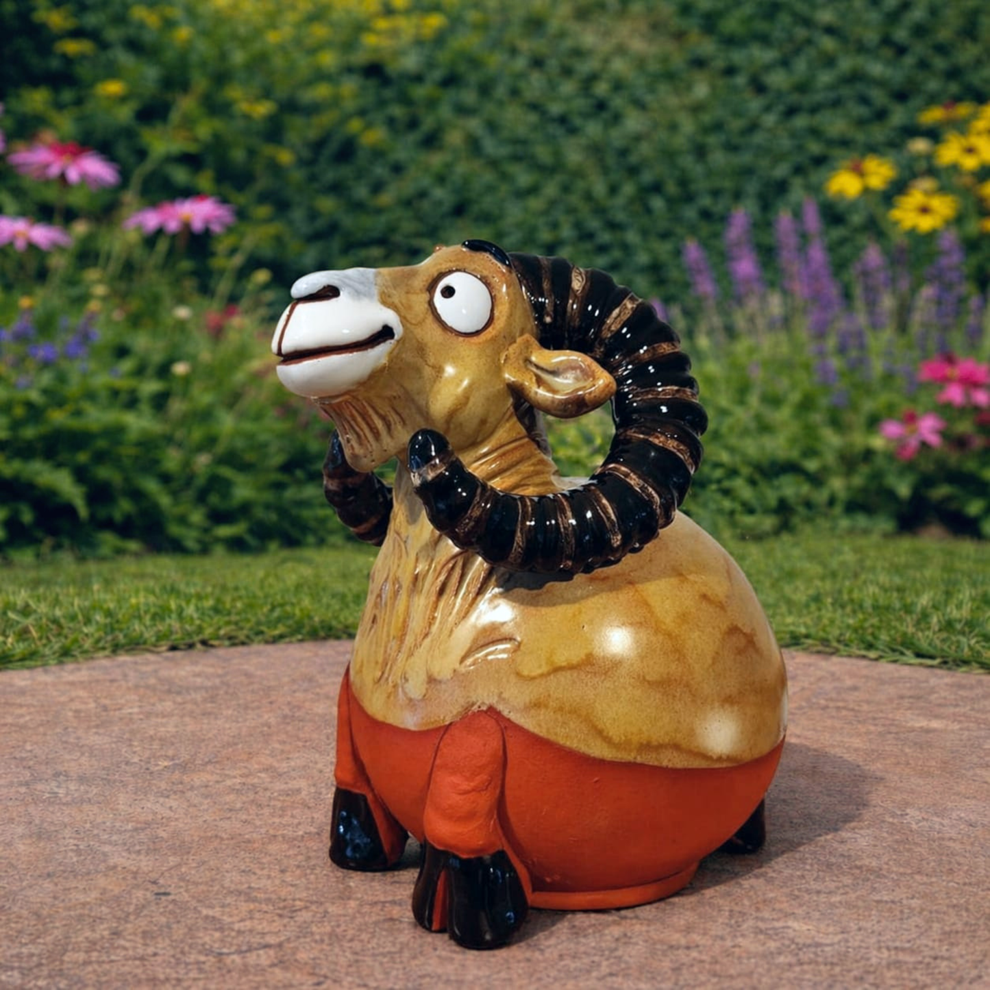 Ceramic garden figurine ibex handmade