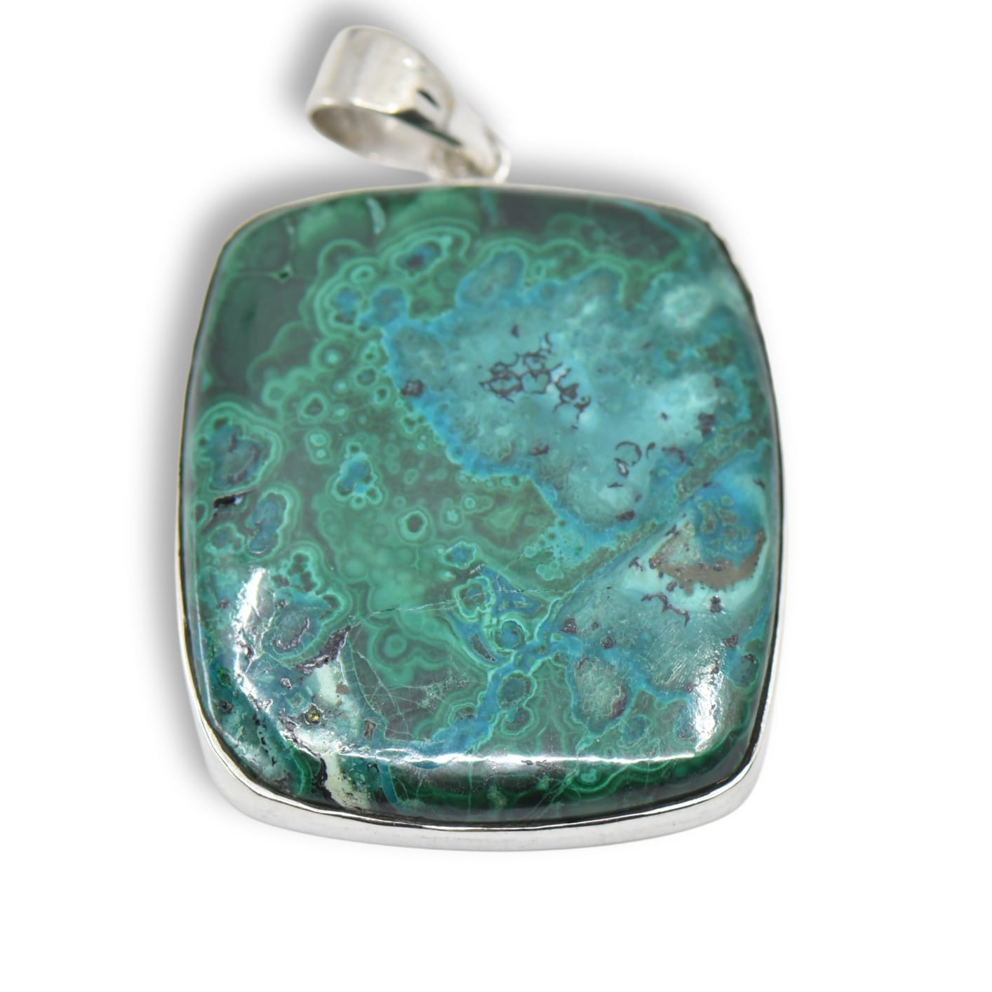 Chrysokoll Anhaenger aus 925 Silber Fassung – Edelstein Schmuck Schweiz