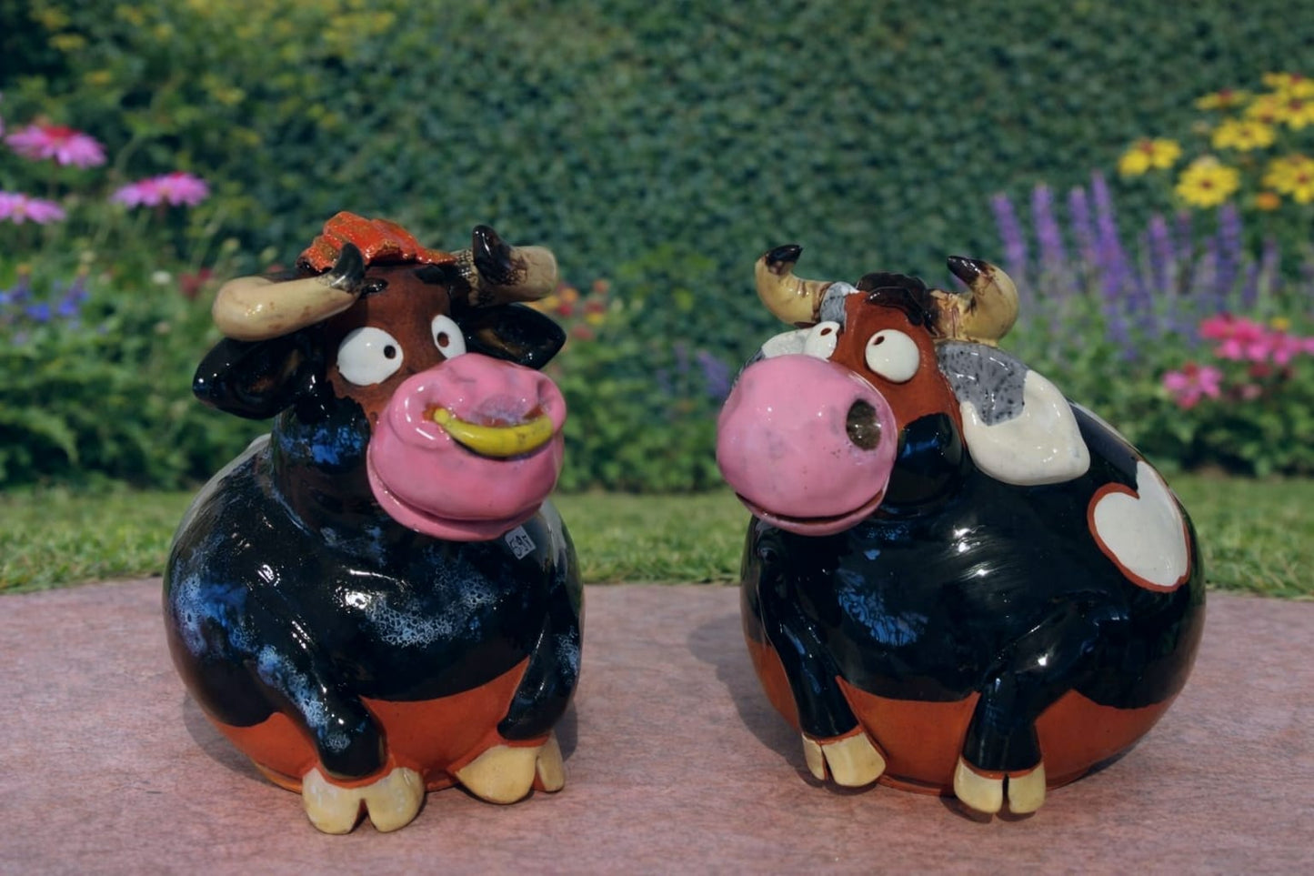 Ceramic Garden Figurine Bull & Cow Handmade