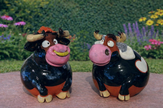 Ceramic Garden Figurine Bull & Cow Handmade