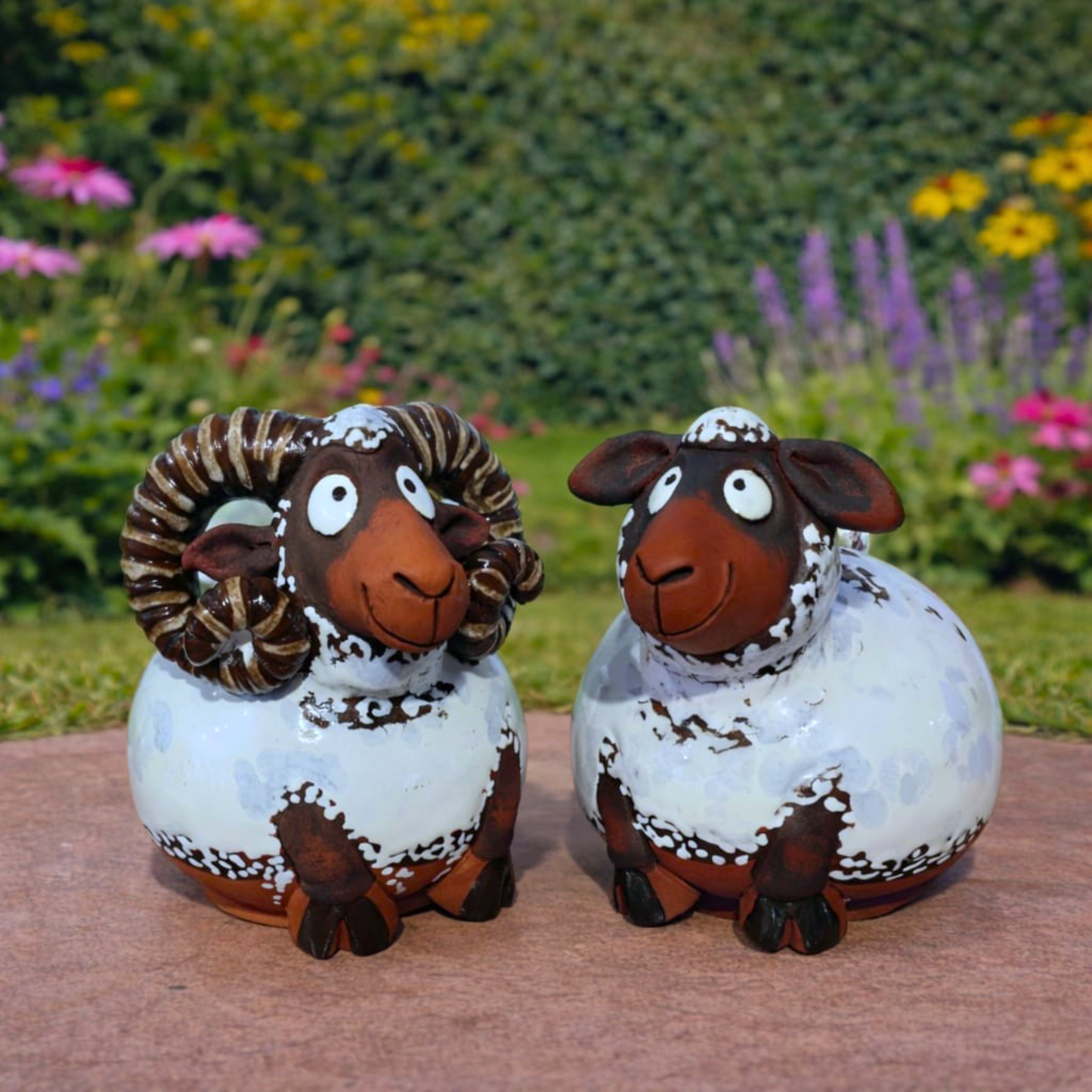 Ceramic Garden Figurine Ram & Sheep handmade