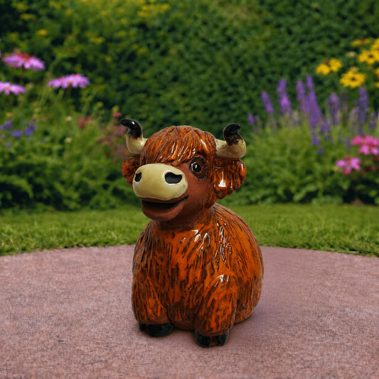 Keramik-Gartenfigur Hochlandrind handgemacht